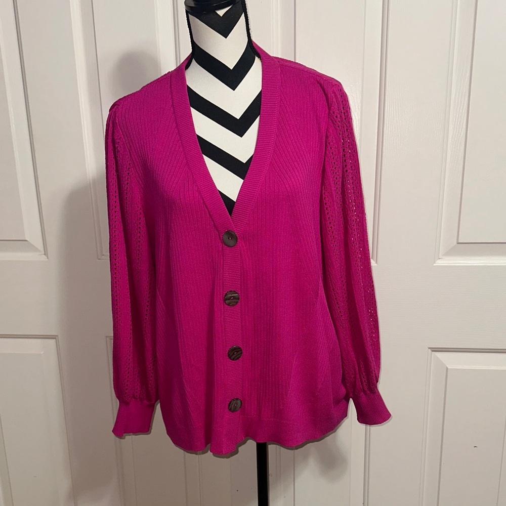 Misook Fuchsia Button-Up Cardigan